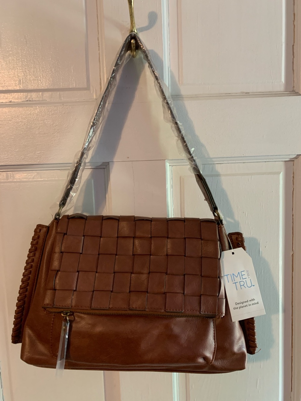 Time and Tru Woven Flap Shoulder Bag in Cognac Brown